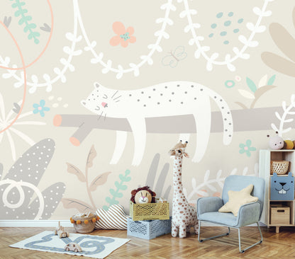 Origin Murals Sleeping Jungle Leopard Grey 300cm X 240cm