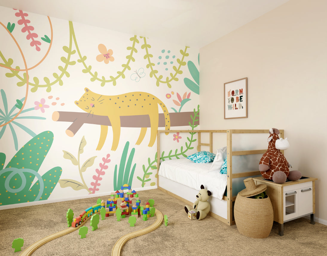 Origin Murals Sleeping Jungle Leopard Green 300cm X 240cm - Hot Tub Shop