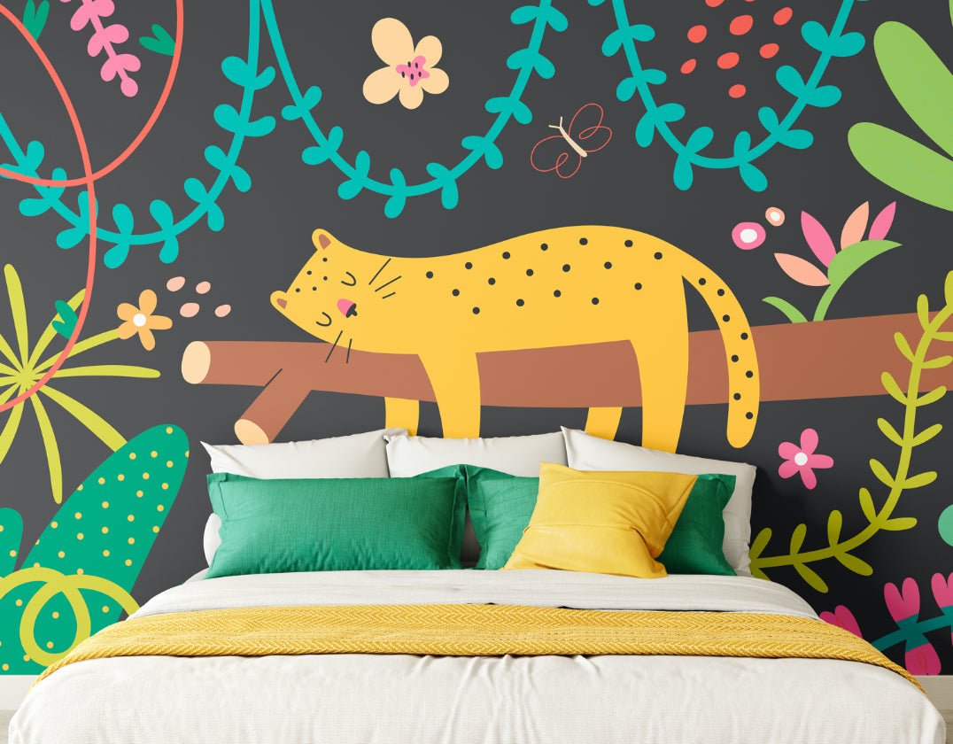 Origin Murals Sleeping Jungle Leopard Black 300cm X 240cm
