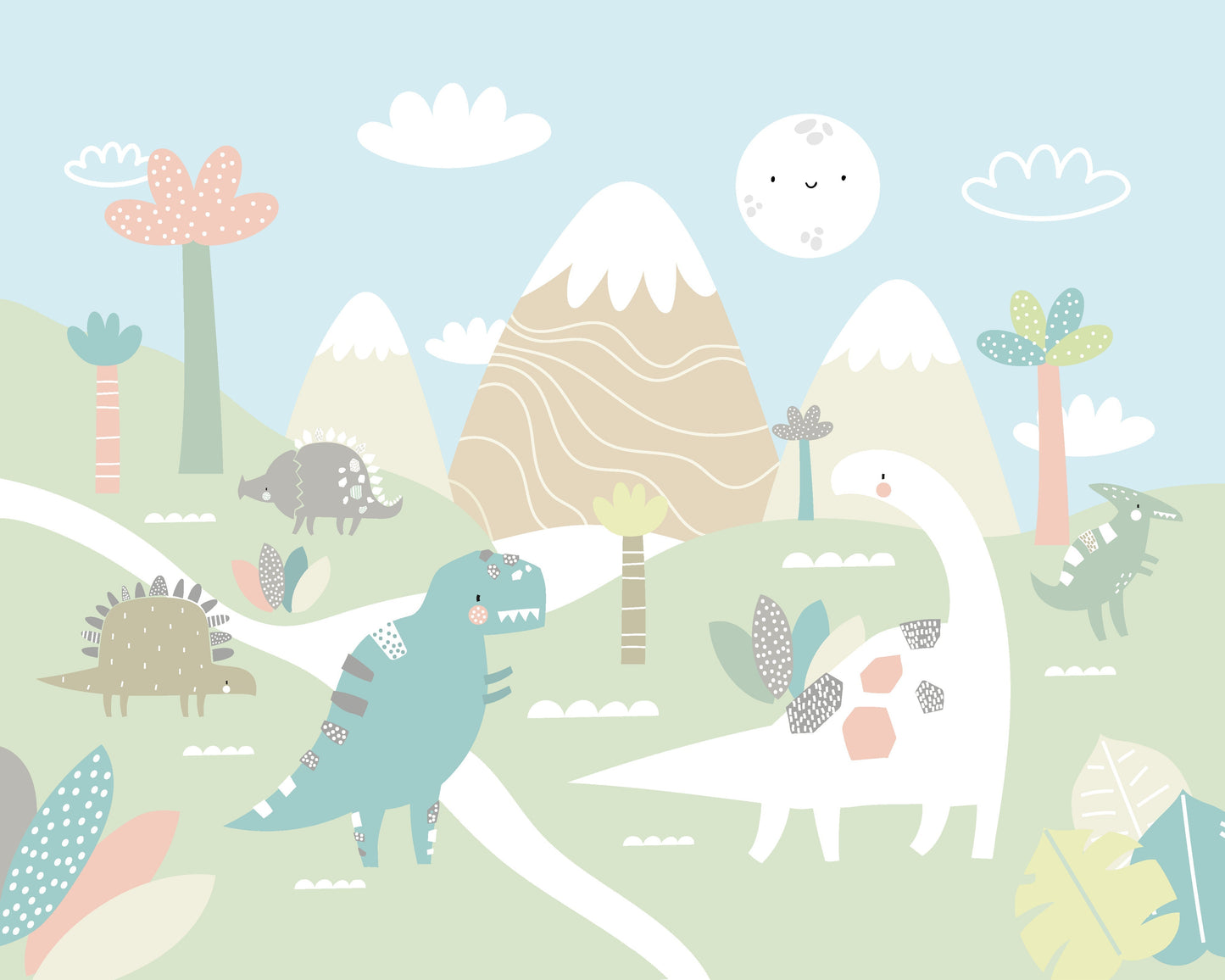 Origin Murals Dinosaur Land Pale Green 300cm X 240cm