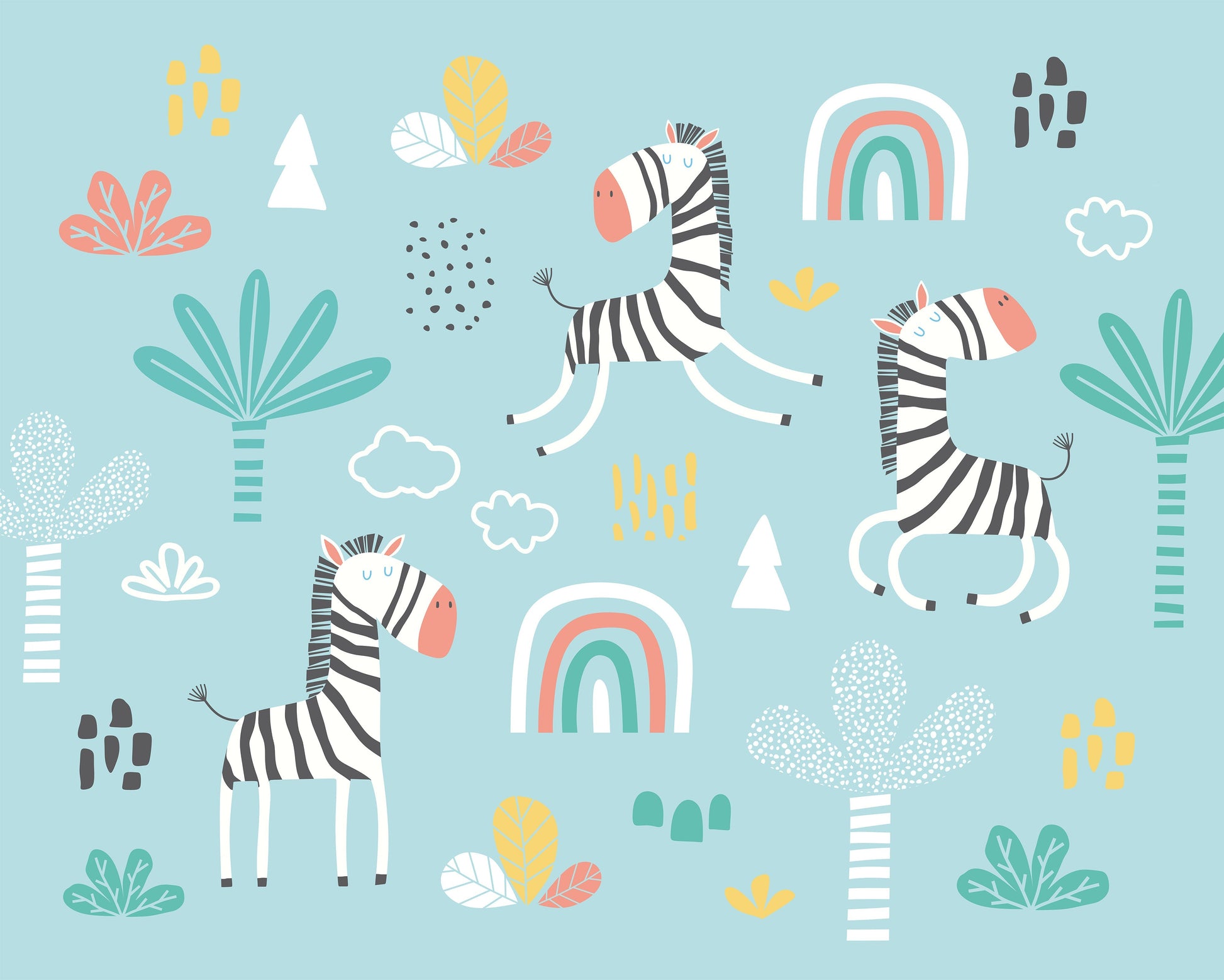 Origin Murals Dancing Zebras Blue 350cm X 280cm - Hot Tub Shop