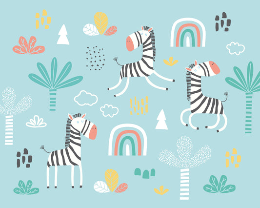 Origin Murals Dancing Zebras Blue 350cm X 280cm - Hot Tub Shop