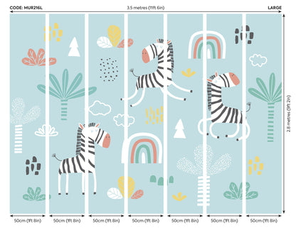 Origin Murals Dancing Zebras Blue 350cm X 280cm - Hot Tub Shop