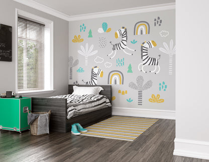 Origin Murals Dancing Zebras Grey 300cm X 240cm