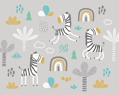 Origin Murals Dancing Zebras Grey 300cm X 240cm