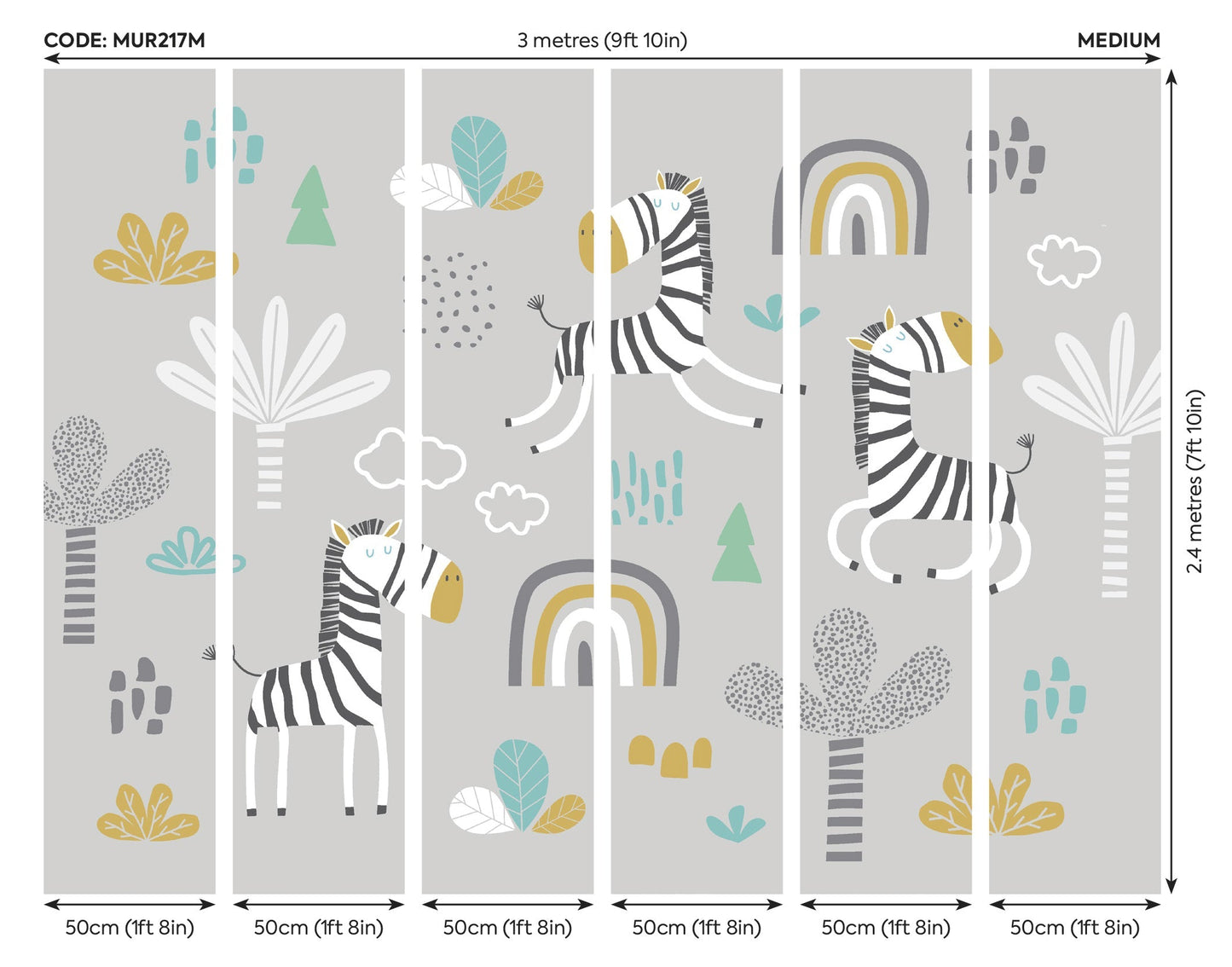 Origin Murals Dancing Zebras Grey 300cm X 240cm