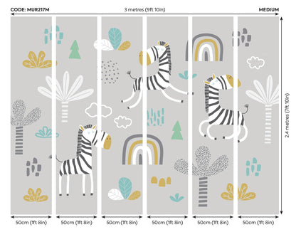 Origin Murals Dancing Zebras Grey 300cm X 240cm