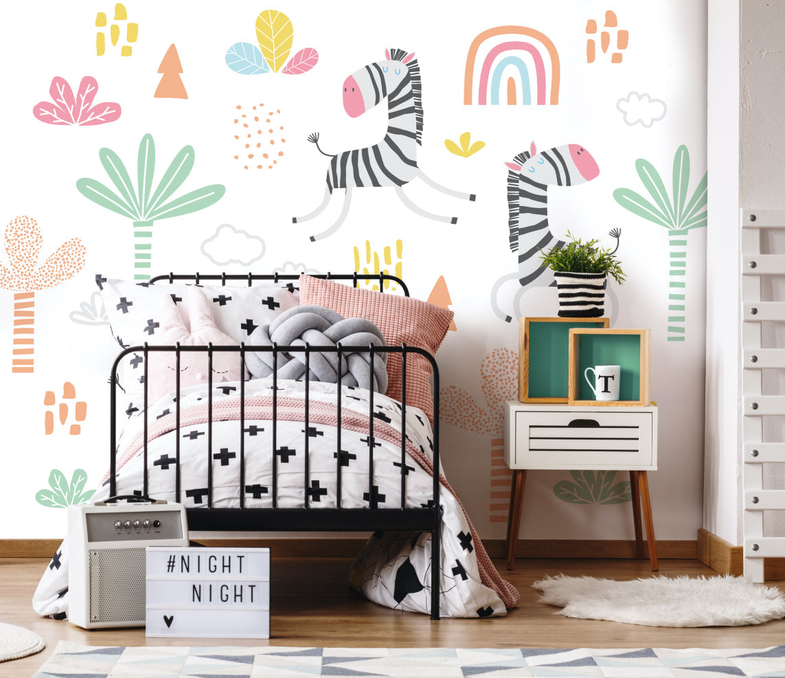 Origin Murals Dancing Zebras White 350cm X 280cm