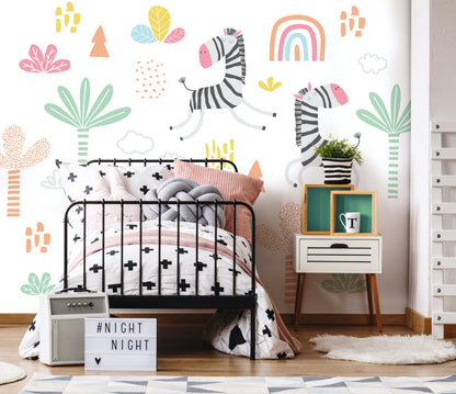 Origin Murals Dancing Zebras White 350cm X 280cm