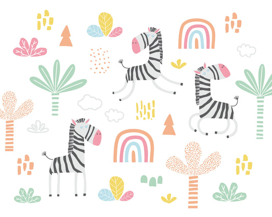 Origin Murals Dancing Zebras White 350cm X 280cm