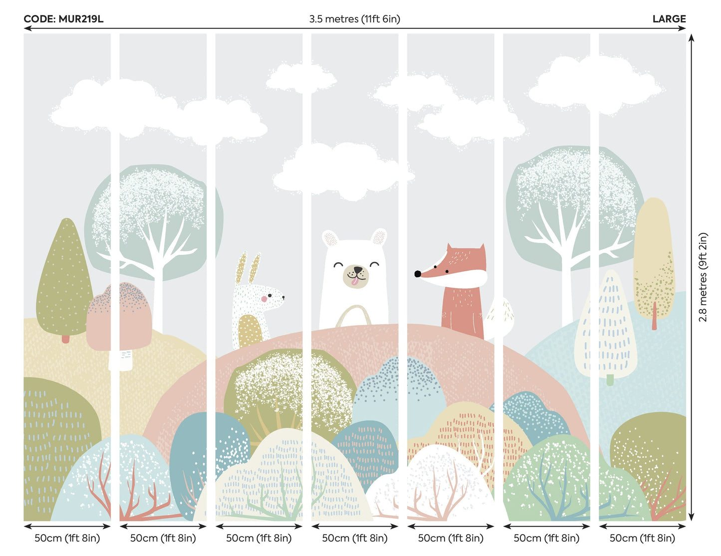 Origin Murals Woodland Friends Grey 350cm X 280cm - Hot Tub Shop