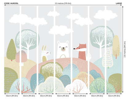 Origin Murals Woodland Friends Grey 350cm X 280cm - Hot Tub Shop