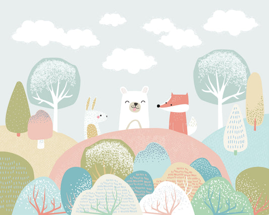 Origin Murals Woodland Friends Grey 350cm X 280cm - Hot Tub Shop