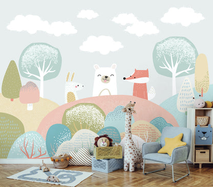 Origin Murals Woodland Friends Grey 350cm X 280cm - Hot Tub Shop