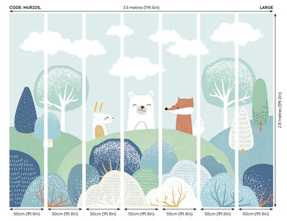 Origin Murals Woodland Friends Blue 350cm X 280cm