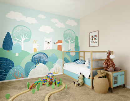 Origin Murals Woodland Friends Blue 350cm X 280cm