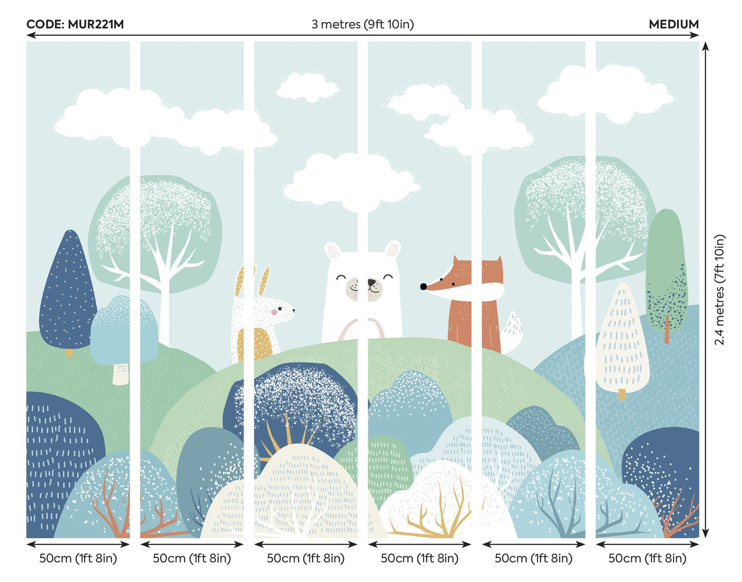 Origin Murals Woodland Friends Blue 300cm X 240cm