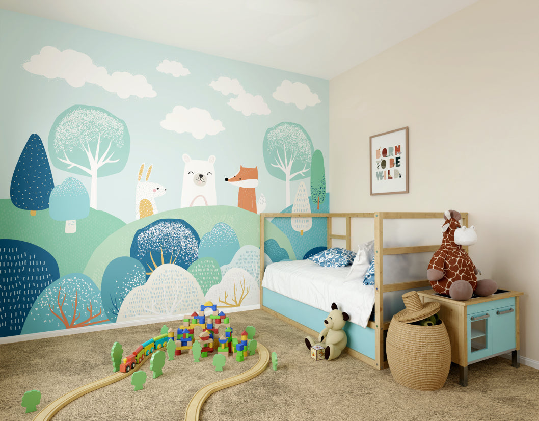 Origin Murals Woodland Friends Blue 300cm X 240cm