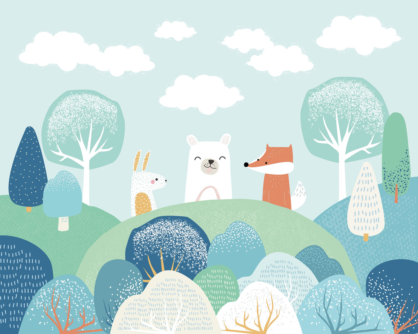 Origin Murals Woodland Friends Blue 300cm X 240cm