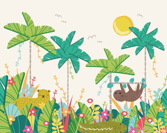 Origin Murals Jungle Animals Green 350cm X 280cm
