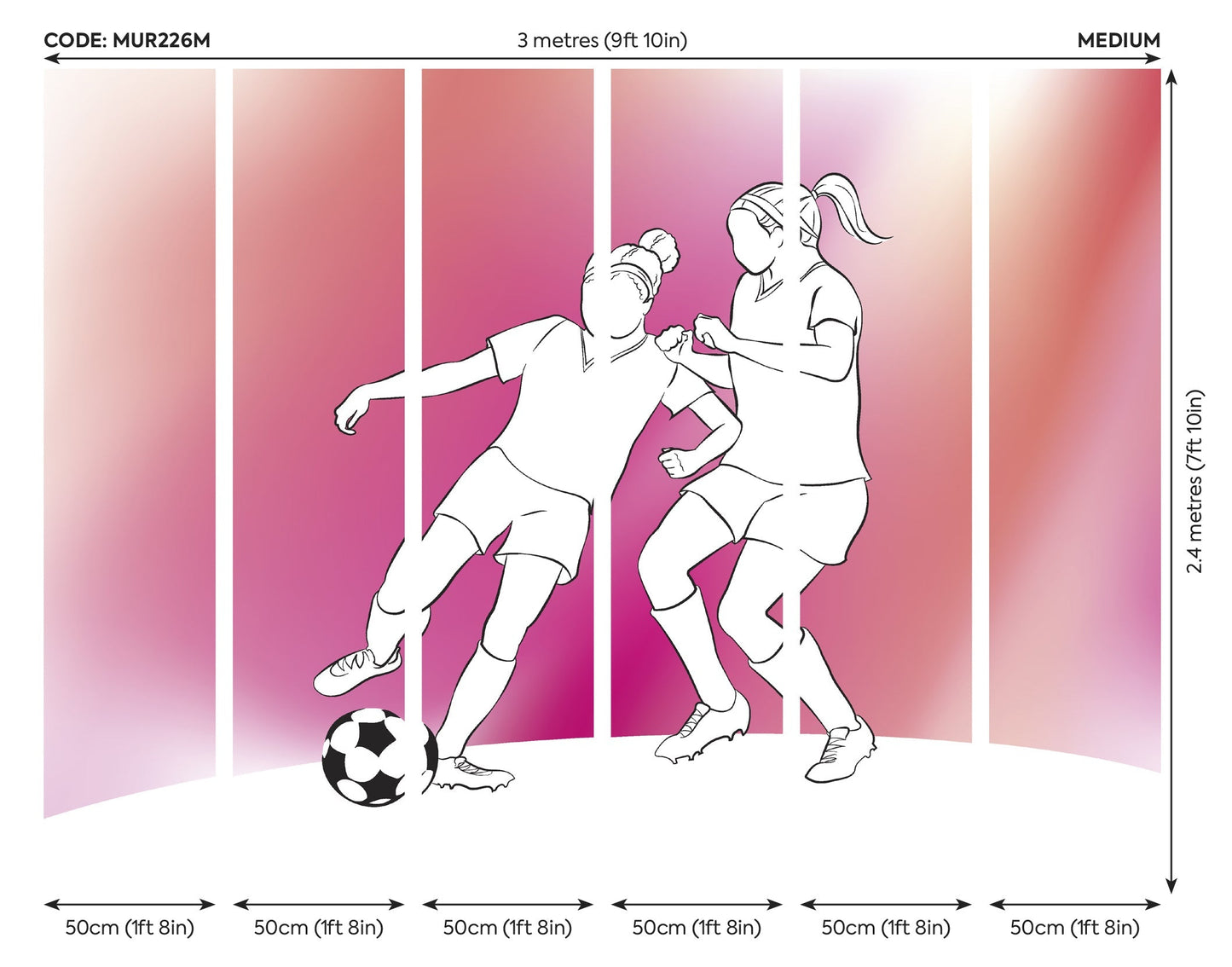 Origin Murals Girls Playing Football Pink 300cm X 240cm