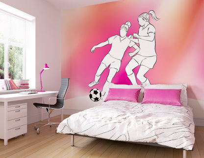 Origin Murals Girls Playing Football Pink 300cm X 240cm