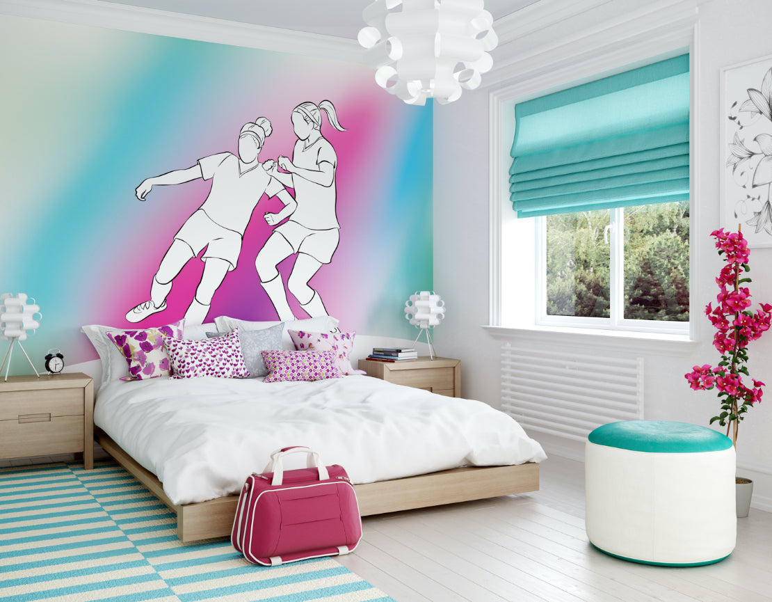 Origin Murals Girls Playing Football Blue 300cm X 240cm