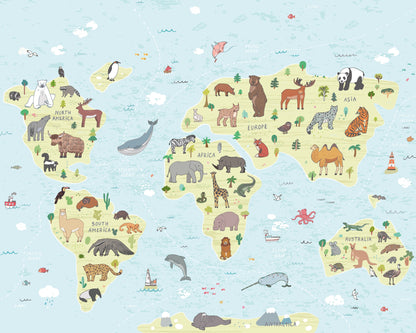 Origin Murals Childrens World Map Blue 300cm X 240cm