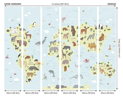 Origin Murals Childrens World Map Blue 300cm X 240cm