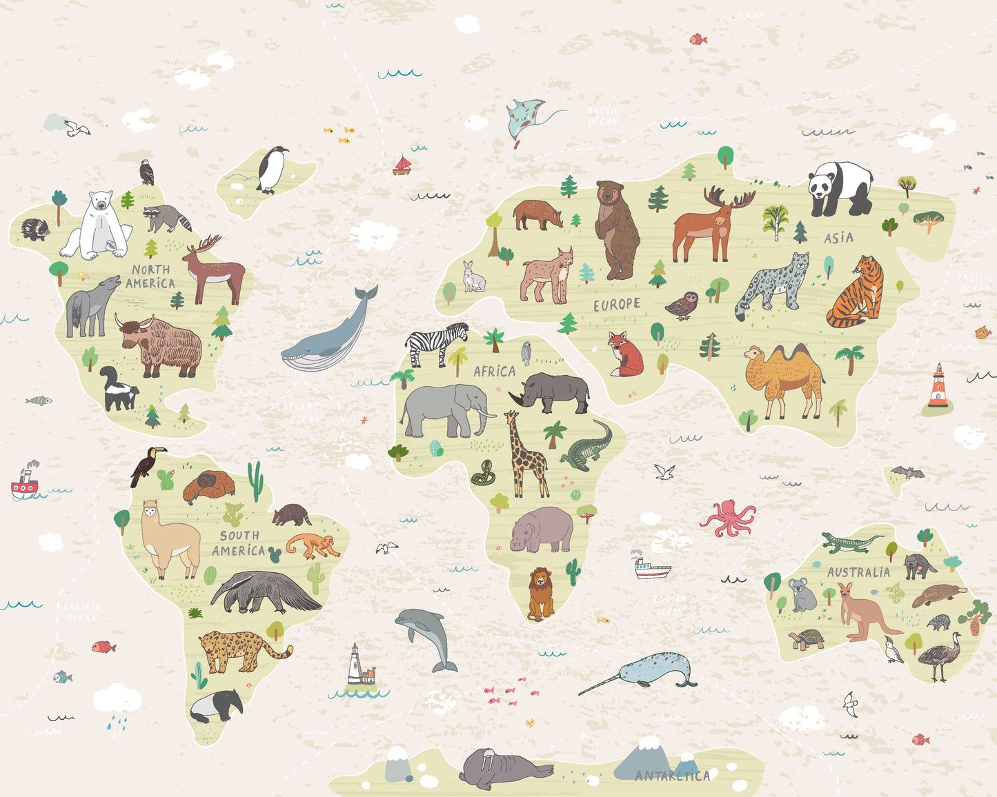 Origin Murals Childrens World Map Natural 350cm X 280cm