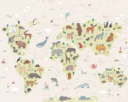 Origin Murals Childrens World Map Natural 300cm X 240cm