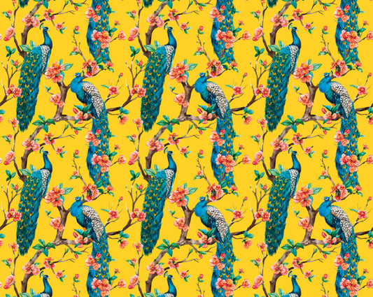 Origin Murals Flowery Peacocks Yellow 350cm X 280cm