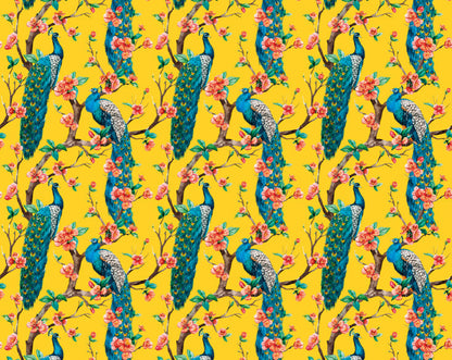 Origin Murals Flowery Peacocks Yellow 300cm X 240cm