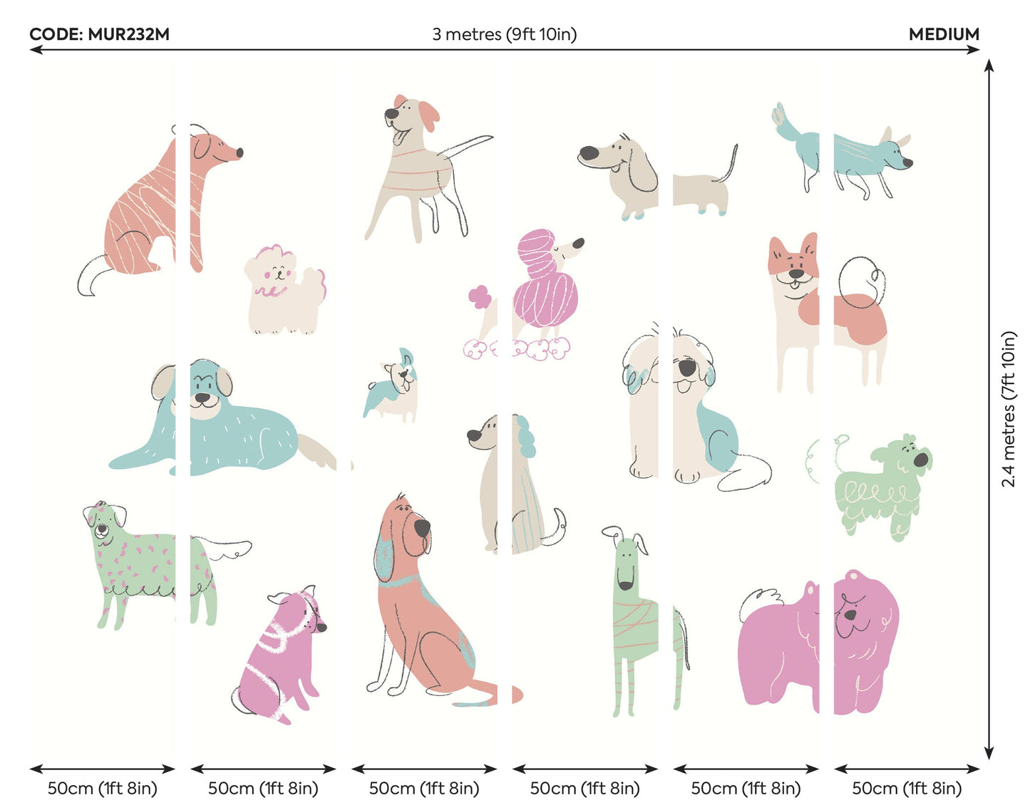 Origin Murals Happy Dogs Blush Pink 300cm X 240cm