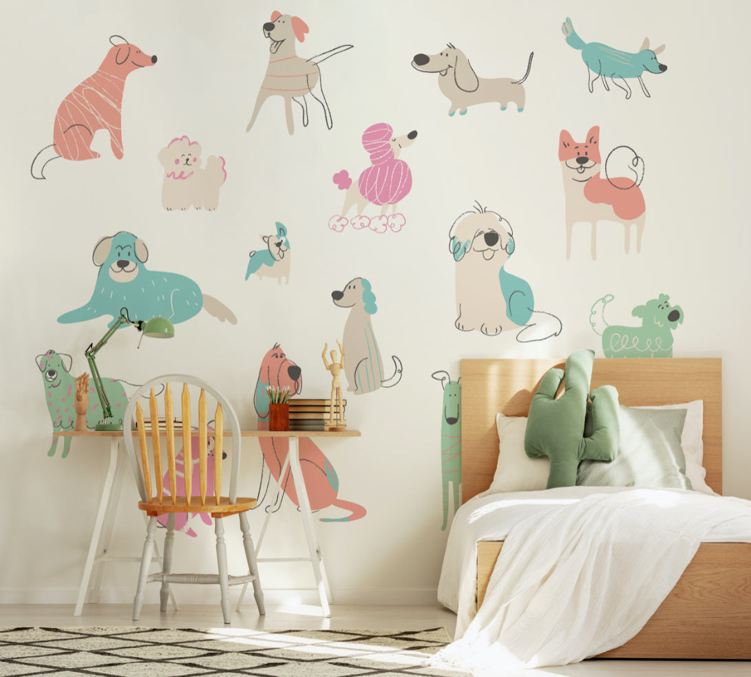 Origin Murals Happy Dogs Blush Pink 300cm X 240cm