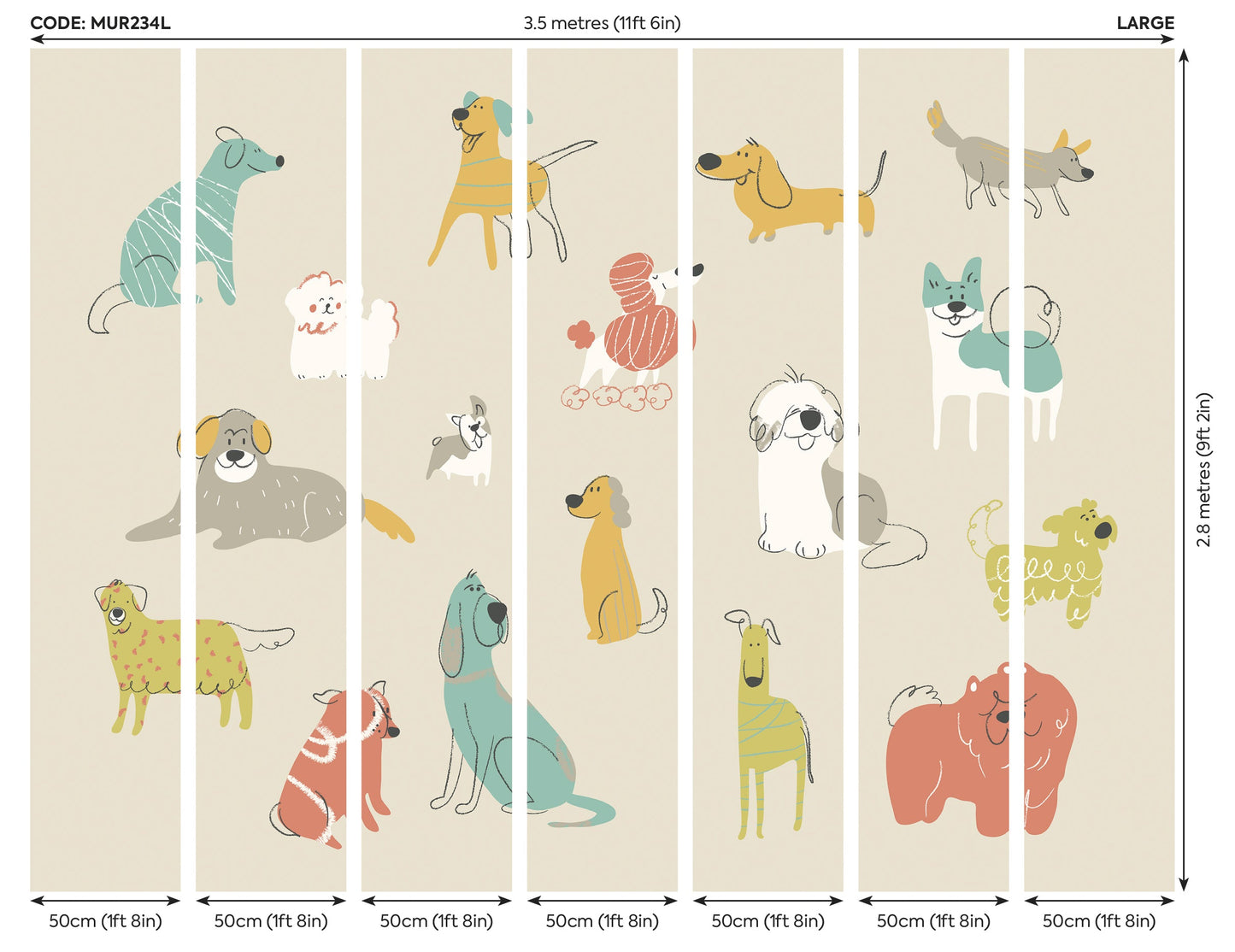 Origin Murals Happy Dogs Citrus Gold 350cm X 280cm