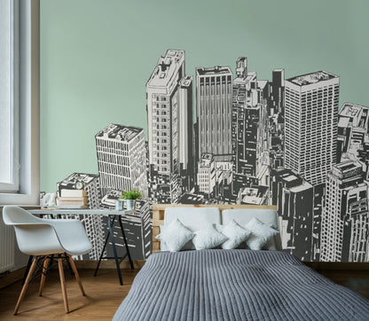 Origin Murals Urban City Skyscrapers Mint Green 350cm X 280cm