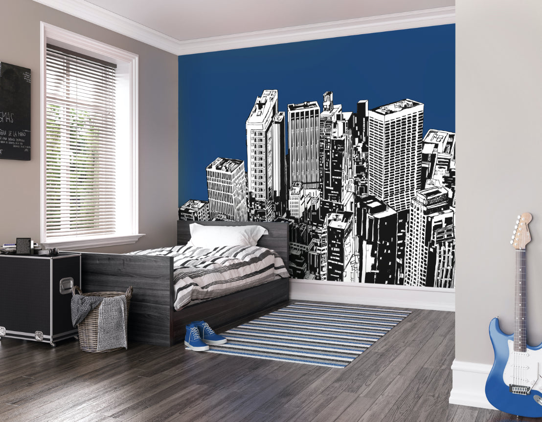 Origin Murals Urban City Skyscrapers Navy Blue 350cm X 280cm