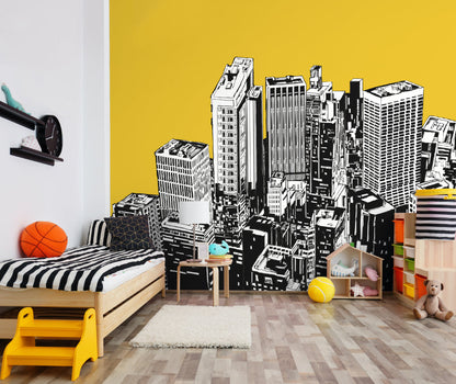 Origin Murals Urban City Skyscrapers Yellow Gold 300cm X 240cm