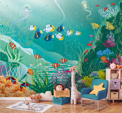 Origin Murals Under The Sea Adventure Jade Green 350cm X 280cm