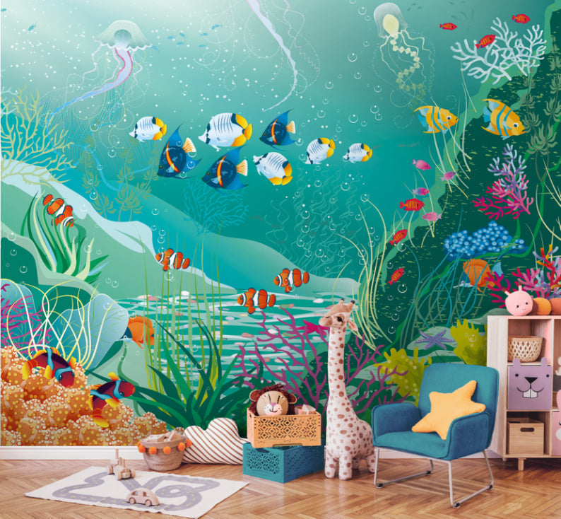 Origin Murals Under The Sea Adventure Jade Green 300cm X 240cm