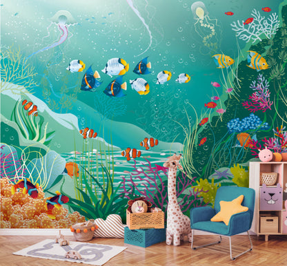 Origin Murals Under The Sea Adventure Jade Green 300cm X 240cm