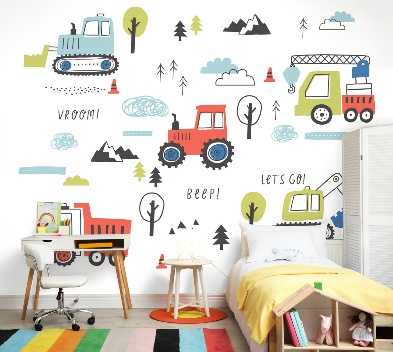 Origin Murals Tractors And Diggers Red 350cm X 280cm