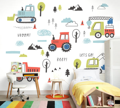 Origin Murals Tractors And Diggers Red 350cm X 280cm