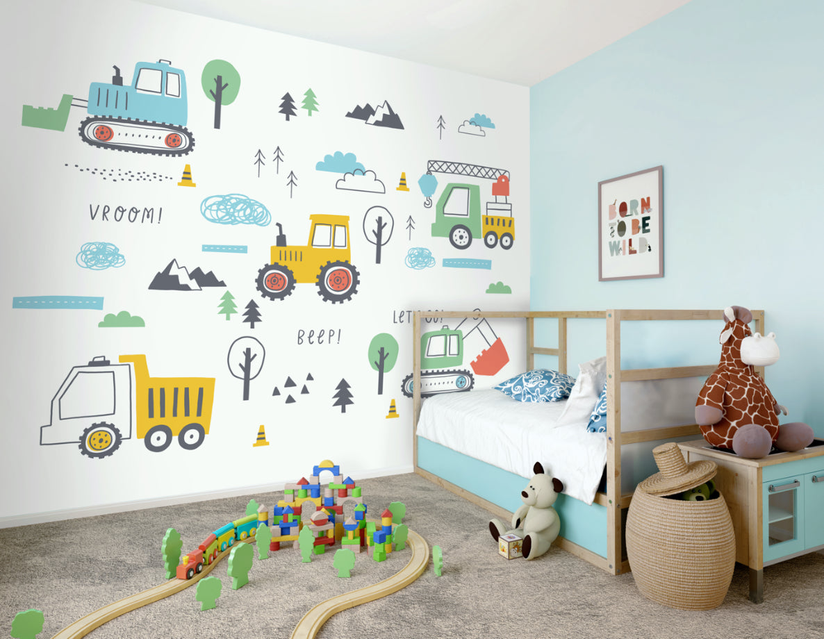 Origin Murals Tractors And Diggers Yellow Gold 350cm X 280cm - Hot Tub Shop