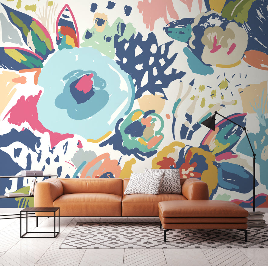 Origin Murals Abstract Floral Navy Blue 350cm X 280cm