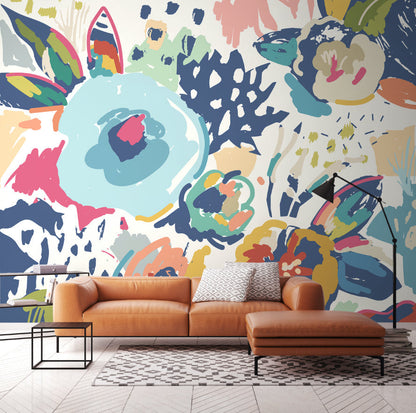 Origin Murals Abstract Floral Navy Blue 300cm X 240cm X
