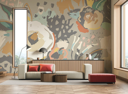 Origin Murals Abstract Floral Warm Grey 300cm X 240cm