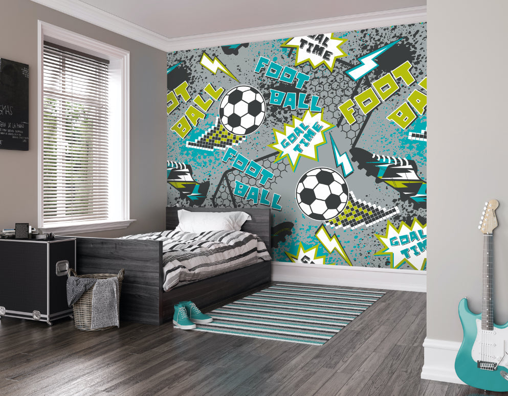 Origin Murals Graphic Pixel Footballs Grey 300cm X 240cm - Hot Tub Shop