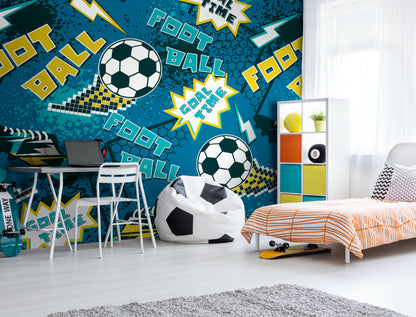 Origin Murals Graphic Pixel Footballs Teal 300cm X 240cm
